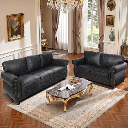 Couchus Mid-Century Vintage Sofa Couches with Rivet Design,loveseat Sofa,Removable Sofa Cover Upholstered Cushions and Solid Wood Frame (Grey, Loveseat)