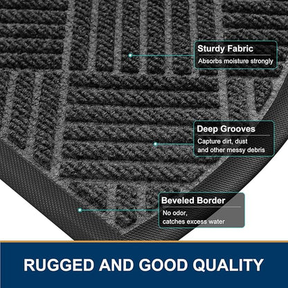Smiry Half Circle Front Door Mat Outside Entrance, Heavy Duty Outdoor Indoor Natural Rubber Doormat, Non Slip, Trap Dirt and Moisture, Easy Clean, Low Profile Patio Porch Entryway Mat, 29.5x17, Black