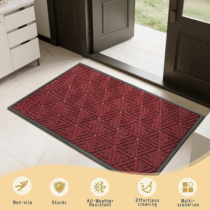 Yimobra Extra Large Door Mat 60x36, All-Weather Waterproof Non-Slip Welcome Matt Outdoor, Heavy Duty Non Slip Doormat for Entryway for Patio and Garage Indoor, Easy Clean, Black Red