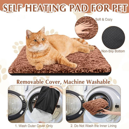 4 Pack Self Warming Cat Pads Self Heating Cat Mat Washable Homeless Dogs Thermal Pads Kennel Pad Reflects Body Heat Warm Crate Bed Mat for Indoor Outdoor Pet(Brown,16 x 20 Inch)