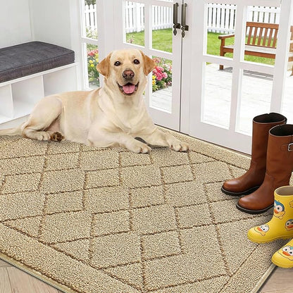 REFETONE Indoor Doormat, Front Back Door Mat 32"x40" Rubber Backing Non Slip Mats, Absorbent Washable Entrance Doormat for Entryway, Resist Dirt Low-Profile Inside Floor Mat for Muddy Shoes, Beige