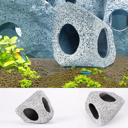 3 Pieces Rock Aquarium Decorations, Stackable Cave Aquarium Decor, Betta Fish Tank Accessories Hideout Hidden Stones Ornaments, Fish Rock House Hideaway Tunnel Fish Cave for Aquarium Shrimp Cichlid