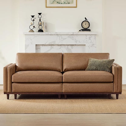 CHITA 83" Super Large Luxury Loveseat Sectional Modular Sofa, FSC Certified Down Filled Modern Sofa, Deep Seat Comfty Cloud Couch, 2 Seat Couch, Solid Wood Leg, Faux Leather in Camel