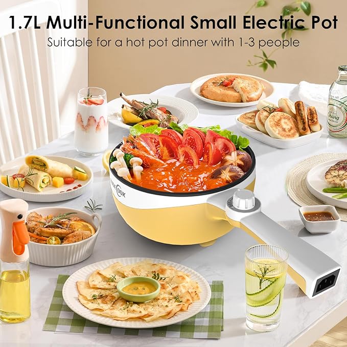 Audecook Hot Pot Electric, 1.7L Mini Electric Skillet Portable Nonstick Sauté