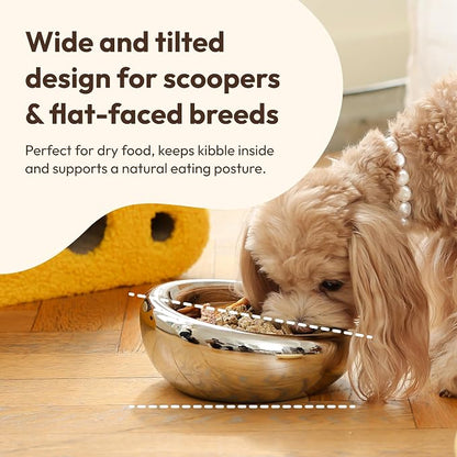 Pebble Pet Bowl Deep Blue, Ergonomic Dog & Cat Feeding Bowl, Flat-Faced Breed, Tilted Ceramic Pet Food Dish, Scooper Eater, Anti-Spill Design, Dishwasher Safe, Modern Pet Bowl, Dry & Wet Diet