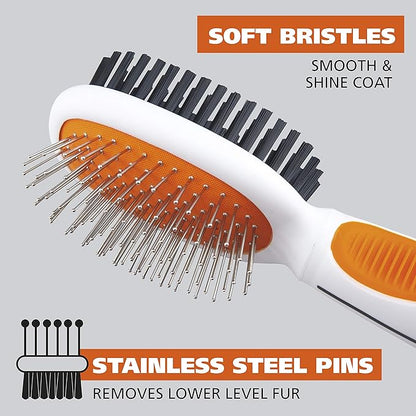 Wahl Premium Pet Double Sided Medium Pin Bristle Brush, Ergonomic Brush with Ergonomic Rubber Grips for Comfortable Brushing and Finishing Coats of Dogs and Cats – Model 858413