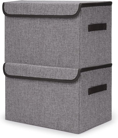 Large 42 Quarts Fabric Storage Bins with Lids [2-Pack] Linen Collapsible Foldable Storage Cubes, Closet Organizer Containers boxes with Handles for Home Office (16.7 x 12 x 12, Gray)