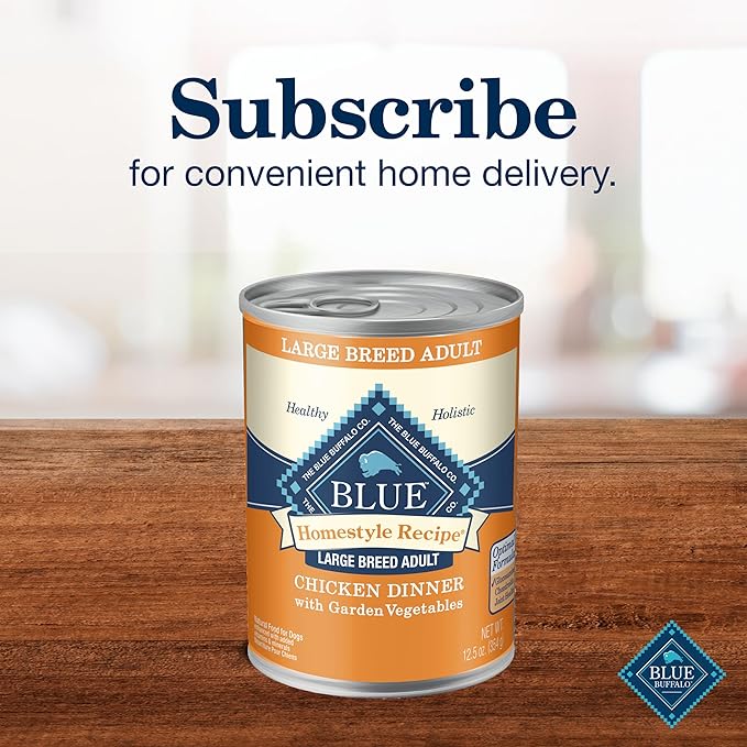 Blue Buffalo Homestyle Recipe Large Breed Adult Wet Dog Food, Made with Natural Ingredients, Chicken Dinner With Garden Vegetables, 12.5-oz. Can (Pack of 12)