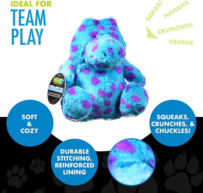 Hero - Chuckles Polka-Dotted Alligator Plush Dog Toy - Dog Squeaky Toys - Durable Stuffed Animal with 3 in 1 Squeaker