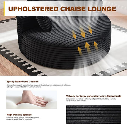 55'' Oversized Round Boneless Chaise Lounge Chair Indoor, Upholstered Corduroy Deep Seat Cloud Large Circle Sofa Couches Bed Corduroy Modern Floor No Assembly Sleeper Bed for Living Room, Bedroom