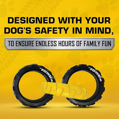 Tonka 3-Ring Tug Outdoor Dog Toy, 10.5 Inch Ring Dog Tug Toy for Medium and Large Breeds, Black/Yellow