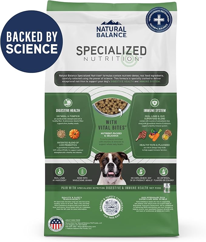 Natural Balance Specialized Nutrition Dry Dog Food with Lamb and Oatmeal for Dogs, Digestive & Immune Health Food, Natural Ingredients with Added Vitamins & Minerals - 3.5 lbs