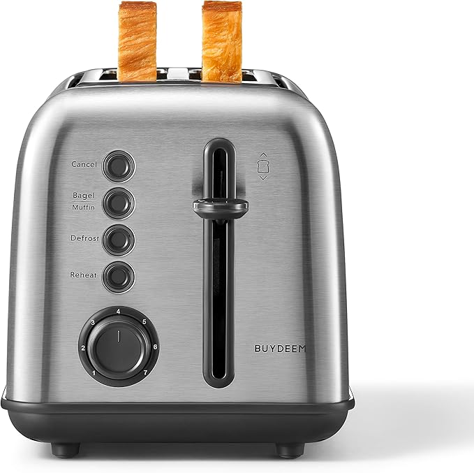 BUYDEEM DT620 2-Slice Toaster, Extra Wide Slots, Retro Stainless Steel