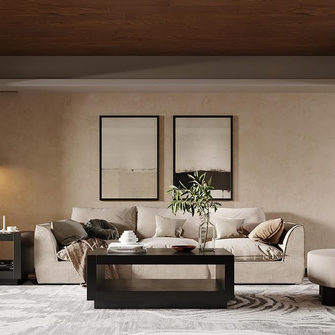 Maven Lane Artemis Coffee Table – 18 Inch Rectangle Table with Storage – Black Solid Wood – Ideal for Living Room and Lounge