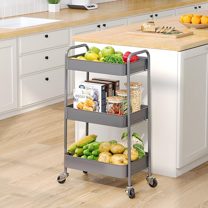 TOOLF 3-Tier Metal Rolling Cart
