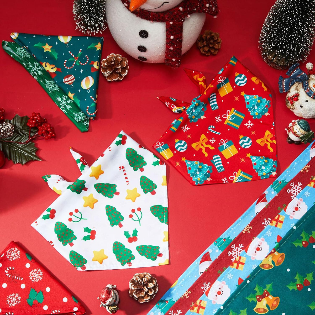Chunful 30 Pcs Christmas Bandanas for Dogs Xmas Bandanas Bulk with Santa Snowflake Candy Cane Patterns Soft Bibs Adjustable Triangle Doggie Scarf for Small Medium Large Pet 25.6 x 17.7 x 17.7 Inch