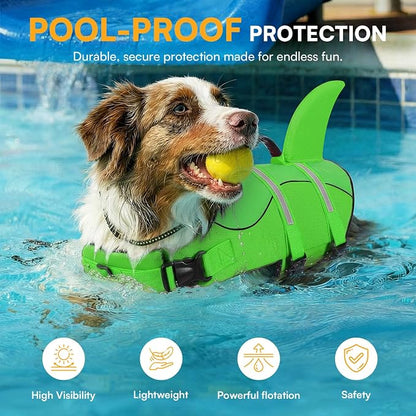 Dog Life Jacket High Flotation, Reflective Dog Life Vest for Swimming, Adjustable Dogs Life Preserver Rescue Handle Spring Summer Pool for Small, Medium, Large Dogs (BrightGreen,M)