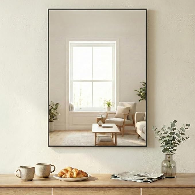 30"x36" Black Bathroom Mirror, Matte Metal Framed Vanity Mirror
