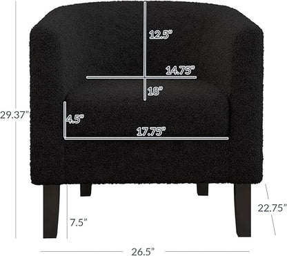 BELLEZE Living Room Chairs Set of 2, Teddy Polyester Accent Barrel Chairs, Club Tub Sofa Chairs for Bedroom, Corner Chairs with Flared Legs and Cozy Soft Padding - Highland (Teddy Black)