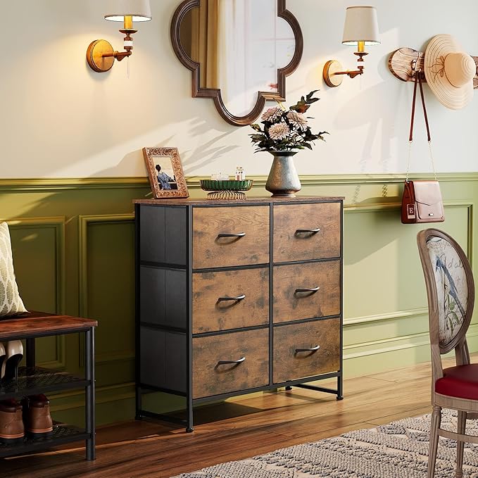 WLIVE 6 Drawer Dresser for Bedroom, Fabric Double Dresser, Storage Tower