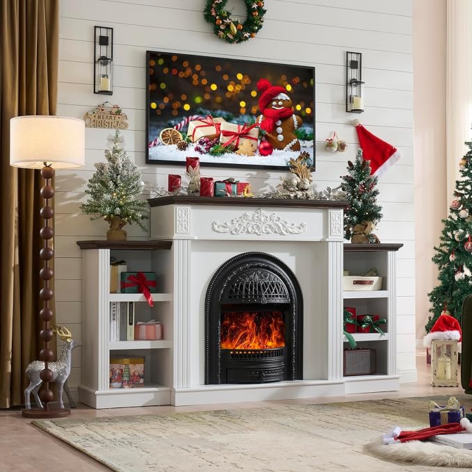 78" Electric Fireplace with Mantel, Birdcage-Style Fireplace Entertainment