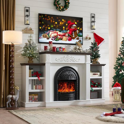 78" Electric Fireplace with Mantel, Birdcage-Style Fireplace Entertainment