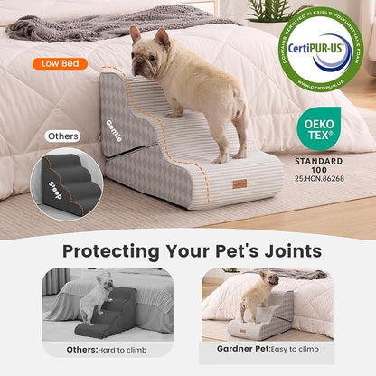 Gardner Pet Dog Stairs for Small Dogs 16.5" H, 2 in 1 Transformable 3-Step Pet Stairs and Ramp, Dog Steps for Couch Bed (13-20 in) Non-Slip Waterproof Cover and CertiPUR-US Certified Foam, Checked