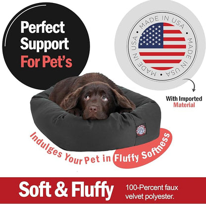 Majestic Pet Bagel Calming Dog Bed, 32 Inch Medium, Round, Washable, Gray | Cozy Soft Fluffy Donut Pet Bed with Spine Support for Head Rest – Anti-Anxiety Comfort for Puppies & Dogs, 32x23x7 Inches
