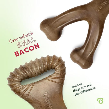 Benebone 2-pack Wishbone/Dental Durable Dog Chew Toys, Dog Toys for Aggressive Chewers, Real Bacon, Made in USA, Medium