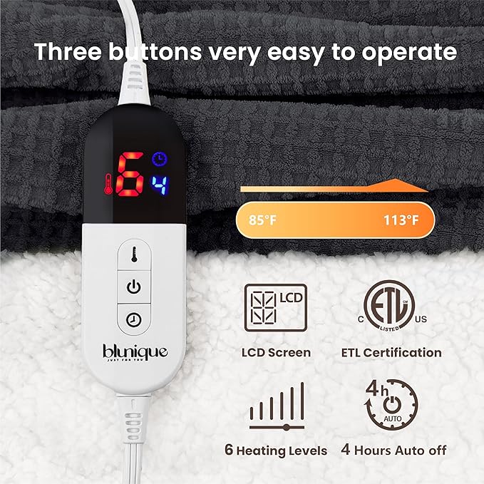 Heated Blanket Electric Throw Waffle, 50x60 Inches Sherpa Fleece Fast Heating