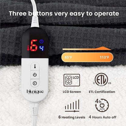 Heated Blanket Electric Throw Waffle, 50x60 Inches Sherpa Fleece Fast Heating
