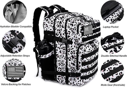 LHI Military Tactical Backpack for Men and Women 45L Army 3 Days Assault Pack Bag Large Rucksack with Molle System - Leopard
