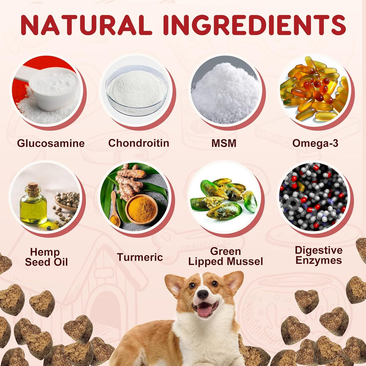 Glucosamine for Dogs, Joint Supplement for Dogs with Chondroitin, MSM, Omega-3, Turmeric and Vitamins for Pain Relief, Dog Joint Supplement with Calcium and Phosphorus for Bone Health, 120 Soft Chews