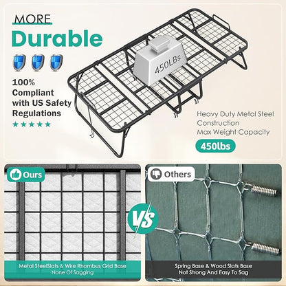 Greenvelly Folding Bed with 5 Inch Mattress, 75” x 38” Portable Rollaway Bed with Memory Mattress and Metal Frame for Adults,Guest, Twin Size,Cot Size