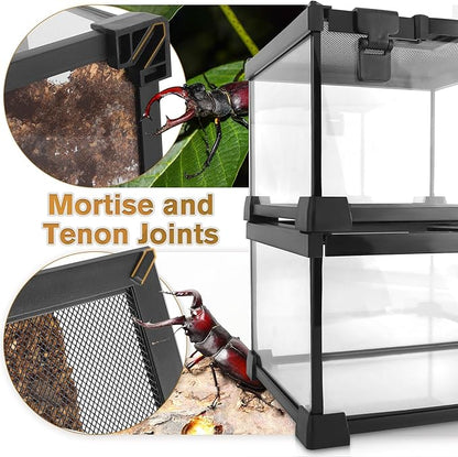 12"x8"x8" Reptile Terrarium, Escape-Proof Glass Terrestrial Vivarium for Hatchling Snakes Such as Corn Snakes, with Escape-Proof Lock & Feeding Hatch