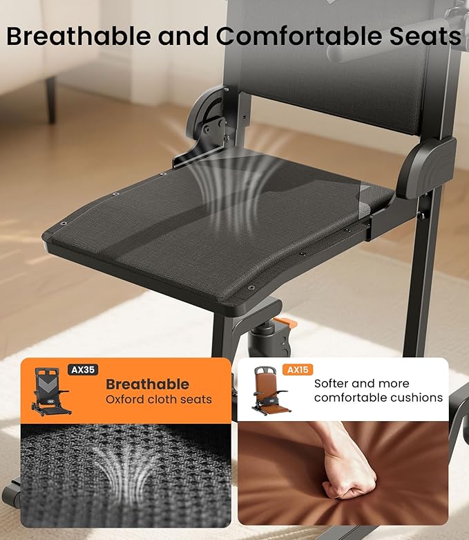 VOCIC Movable Electric Chair Lift with 4 Wheels, Portable Rolling Chair Lift with T-Stabilized Base, Short-Distance Transport, Help Stand from Floor for Seniors, Supports 350 LBS, AX35