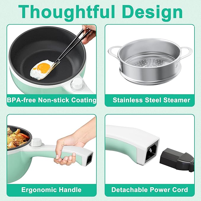 Dezin Hot Pot Electric with Steamer Upgraded, Non-Stick Sauté Pan, Rapid