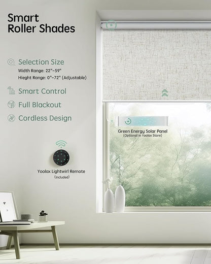Yoolax Motorized Roller Shades, Energy Efficient, Linen Beige, Compatible