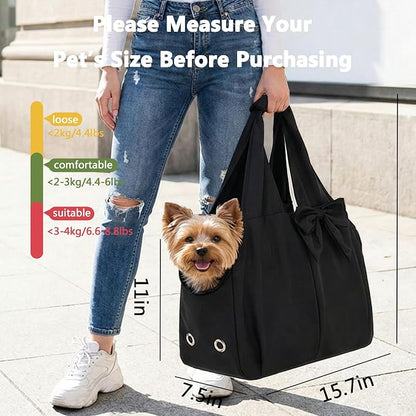 Fashion Dog Purse Carrier for Small Dogs, Soft-Sided Dog Bag Carrier with 4 Large Pockets, No Collapse, Lightweight, Smart Zipper Lock, Puppy Tote Bag for Cats Rabbit Carrier for Travel(Black)