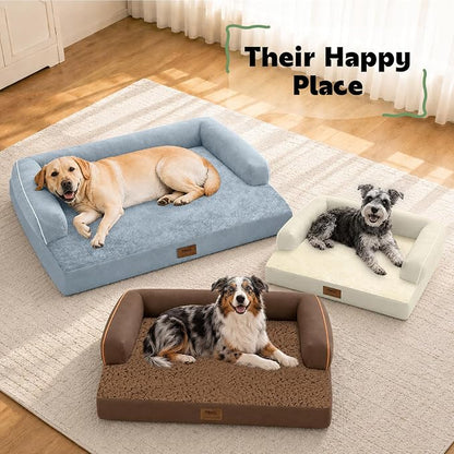 Orthopedic Waterproof Dog Bed Pet Couch with Bolster for Medium Dogs | Pillow Support for Neck Relief, Egg Crate Foam, Waterproof Liner, Anti-Slip Bottom, Machine Washable Cover, 30 x 22 Inch
