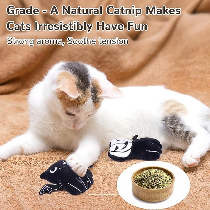 Retro Shaw 4Pcs Cat Toys, Horror Catnip Crinkly Sound Kitten Toys, Interactive Indoor Cat Chew Kitty Kicker Toy for All Breeds 3.7 Inches