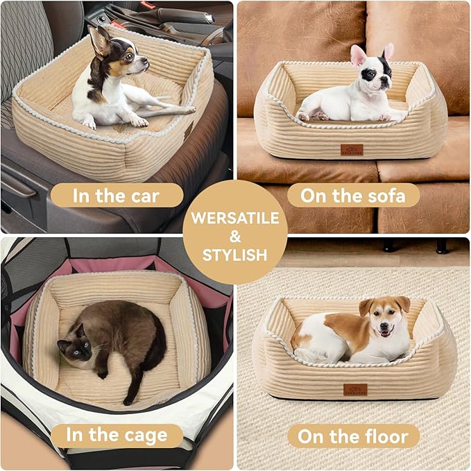 Rectangle Cat Dog Bed for Large Medium Small Pets Indoor Outdoor Machine Washable Sleeping Sofa Non-Slip Bottom Soft Puppy Bed Durable Orthopedic Calming Pet Cuddler (Small, Coffee)