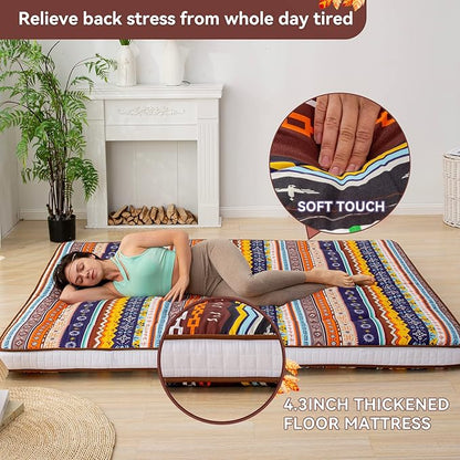 Dr.Futon Japanese Floor Futon Mattress Extra Thick Folding Roll Up Bed Topper Mat for Guest,Lounger and Tavel
