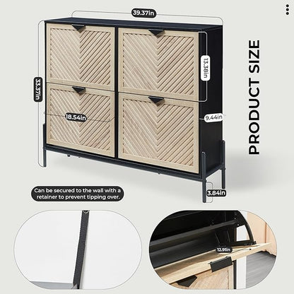 Shoe Cabinet Storage with 4 Flip Drawers, Narrow Hidden Shoes Organizer Cabinet