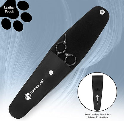 Professional Dog Grooming Scissors/Shears, Straight, with Paw Prints for Dogs, Cats & Pets (Right Handed, Black, Stainless Steel 8 Inch)