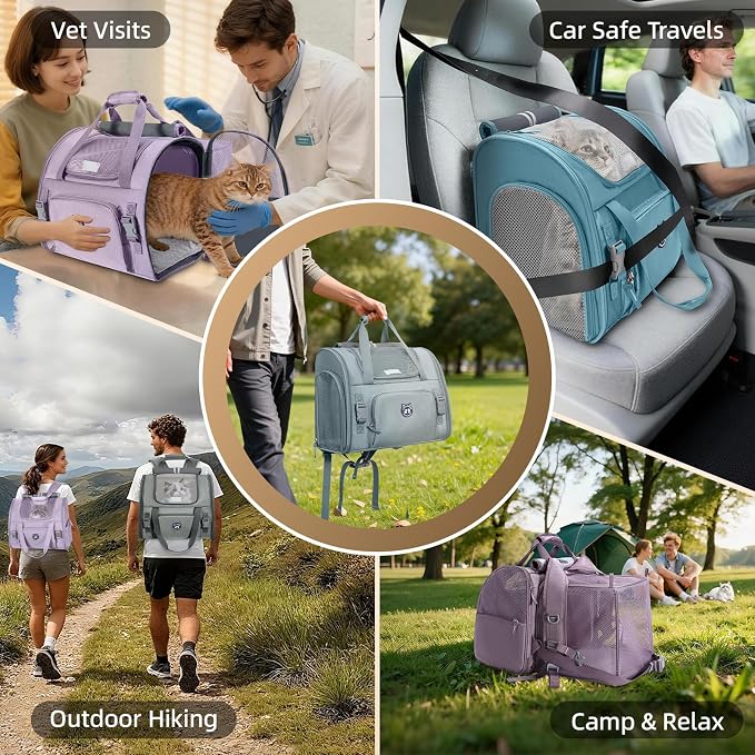 Expandable Cat Carrier Backpack for Large Cats - Airline Approved Pet Carrier Backpack for Small Dogs, Hiking & Travel, Waterproof with Breathable Mesh, 22lbs Capacity (Lavender, Large)