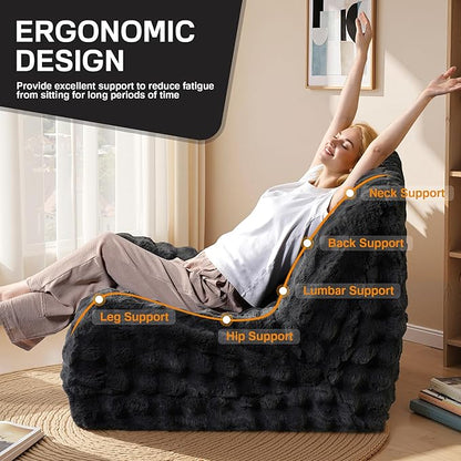 Bean Bag Chair for Adults, Giant Beanbag Lounger with Plush Faux Fur, Comfy Memory Foam Chair Floor Lazy Chair for Living Room Bedroom Dorm Apartment Reading Nook，Dark Grey