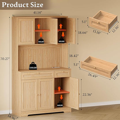 Pantry Cabinet with Charging Station and Light, Tall Kitchen Pantry Storage
