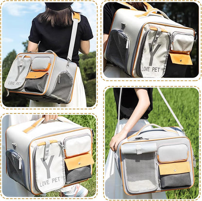 Dog Backpack, Pet Backpack with Upgrade Waist Cushion Design to Better Fit The Waist, Ventilated Soft Cat Backpack for Travel, Hiking, Camping(White)