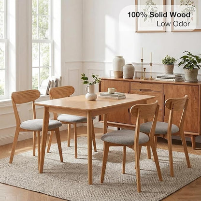 Bamskov 100% Solid Wooden Dining Chairs - Practical Kitchen Chairs with Upholstered Cushion - Wood Chairs Set of 2 for Dining Room, Kitchen (2, Natural with Grey Cushion)